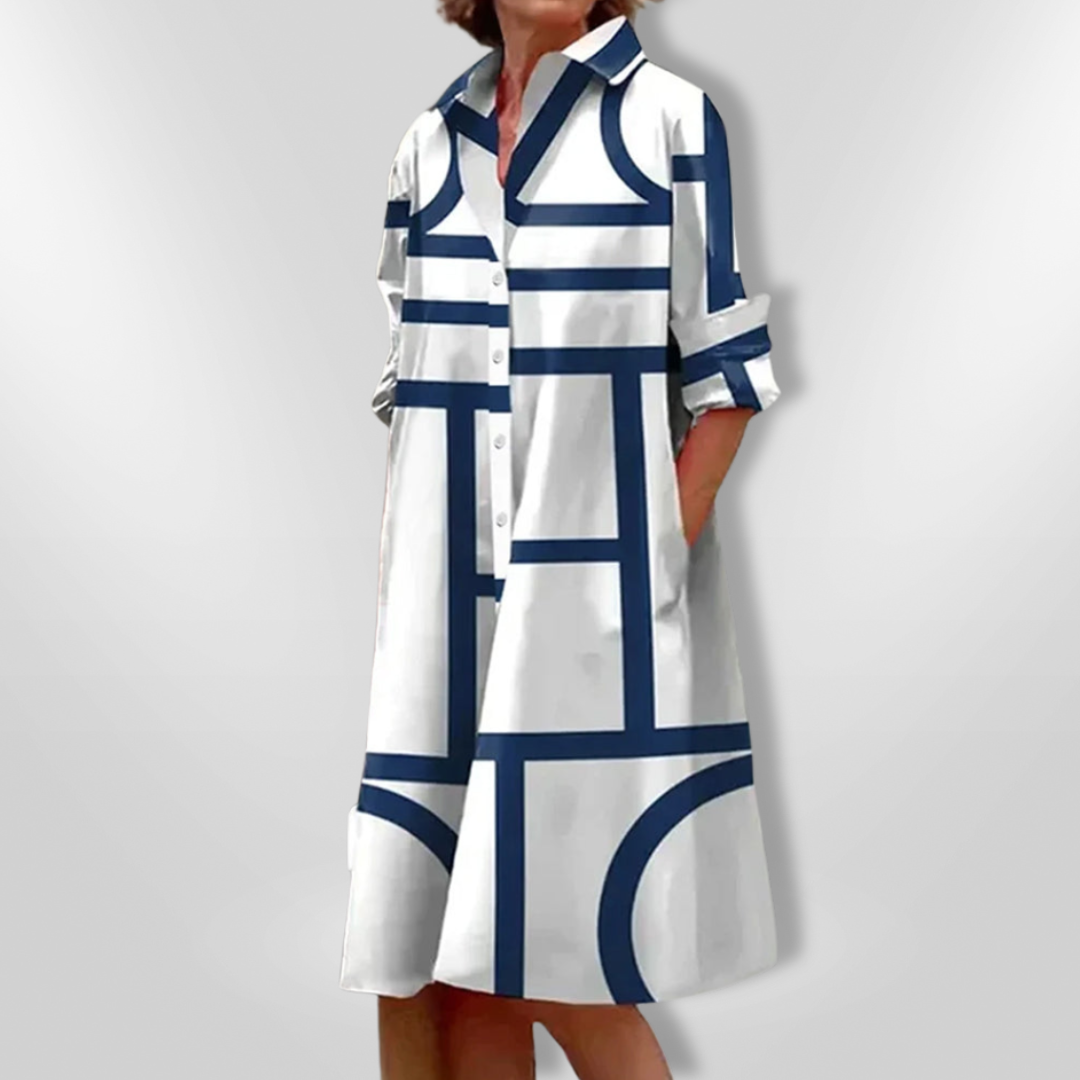 Nova™ – Robe à Boutons au Motif Géométrique avec Col Classique