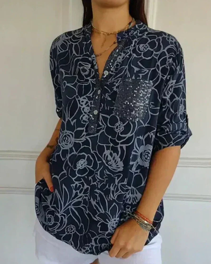 Elise™ | Blouse Fleurie Légère à Col en V