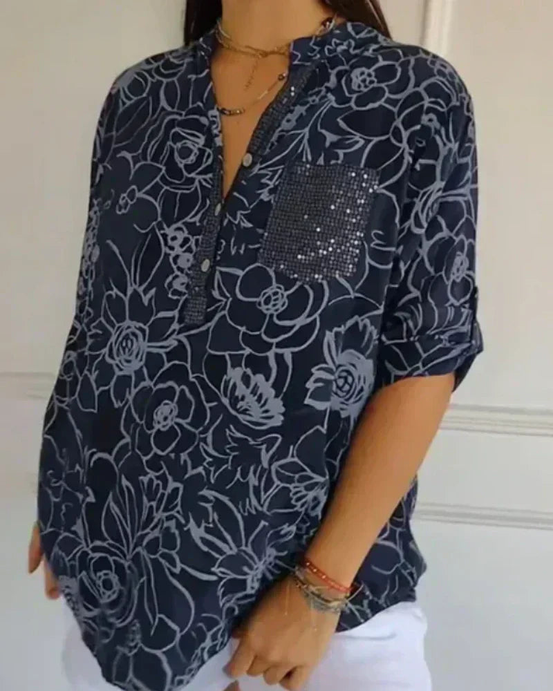 Elise™ | Blouse Fleurie Légère à Col en V