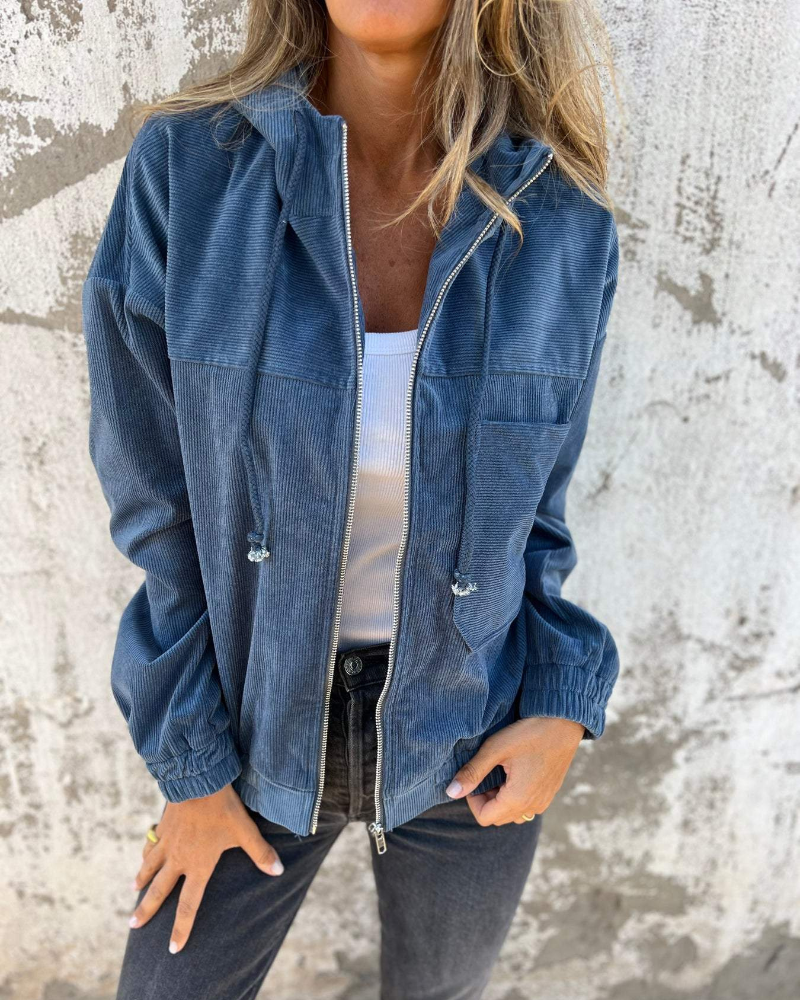Ella™ | Veste en velours côtelé avec capuche et fermeture éclair