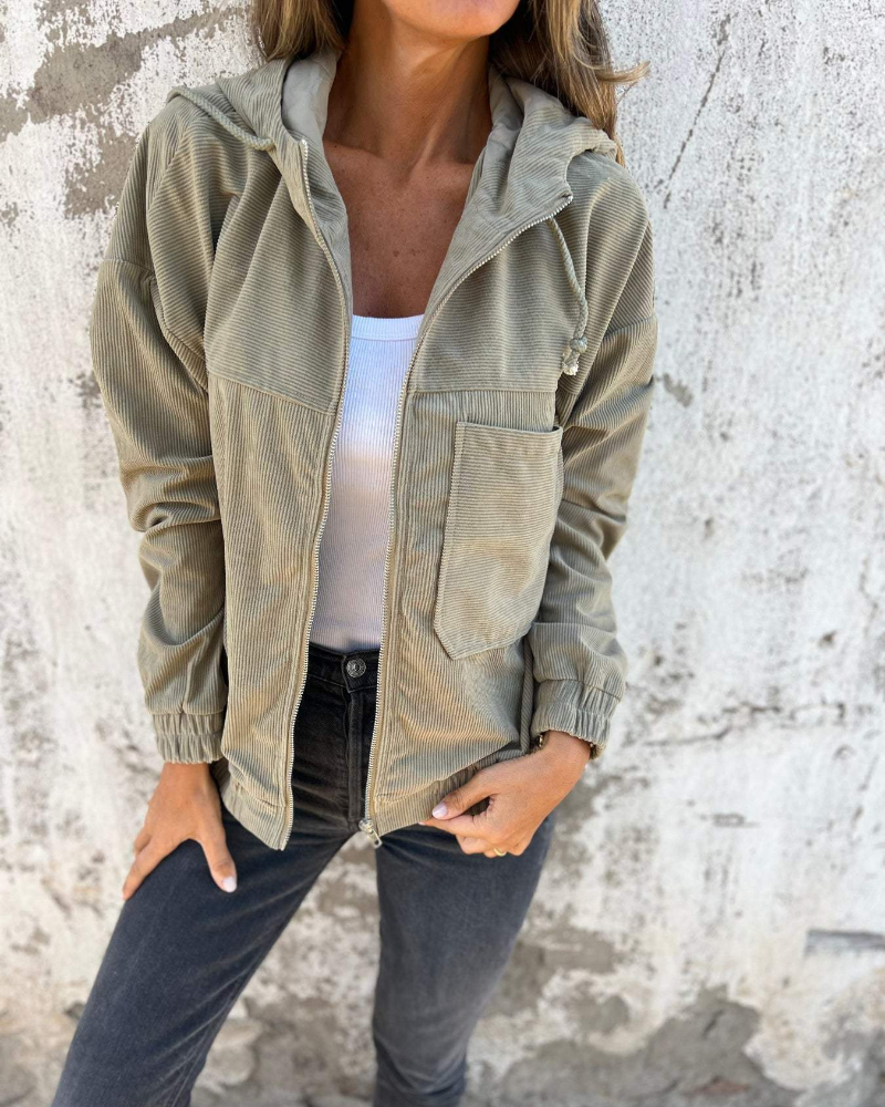 Ella™ | Veste en velours côtelé avec capuche et fermeture éclair
