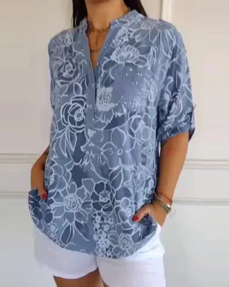 Elise™ | Blouse Fleurie Légère à Col en V