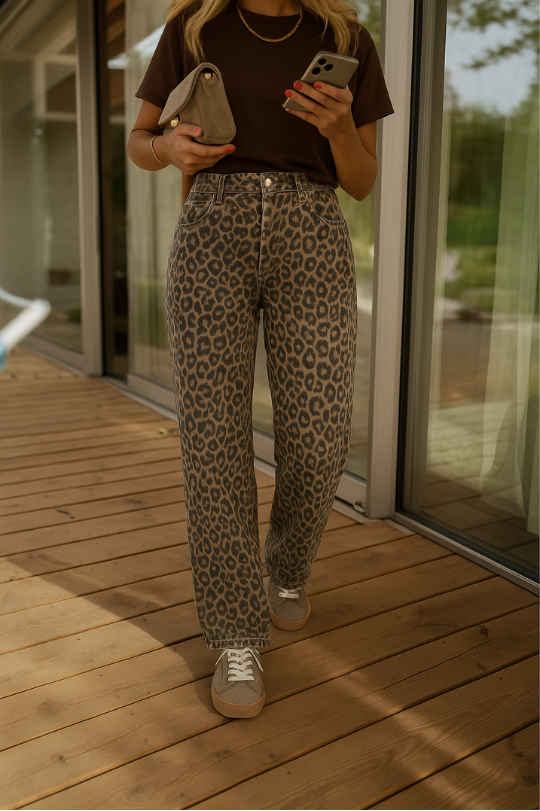 Nadine™ | Pantalon évasé léopard taille haute