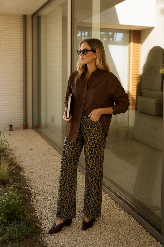 Nadine™ | Pantalon évasé léopard taille haute