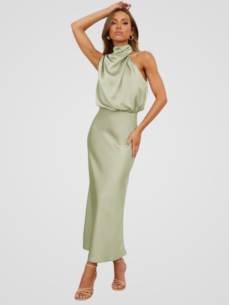 Élia™ | Robe midi avec décolleté en cascade et drapé élégant
