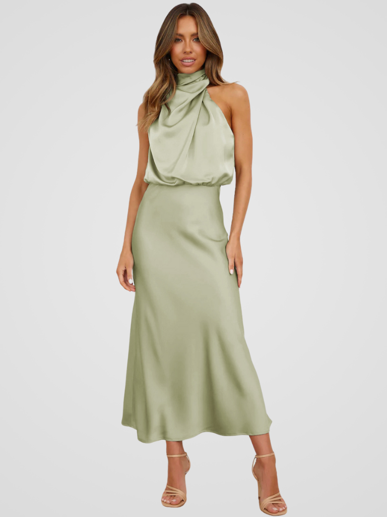 Élia™ | Robe midi avec décolleté en cascade et drapé élégant