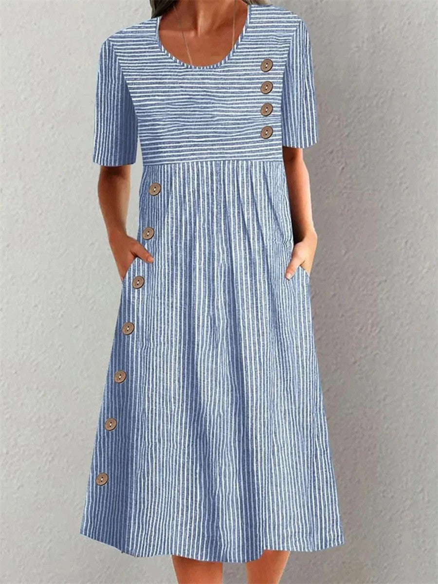 Renée | Robe midi rayée en coton avec une coupe flatteuse